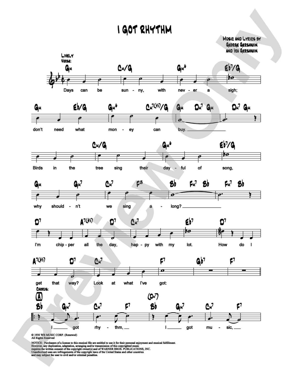 I Got Rhythm: Lead Sheet Digital Sheet Music