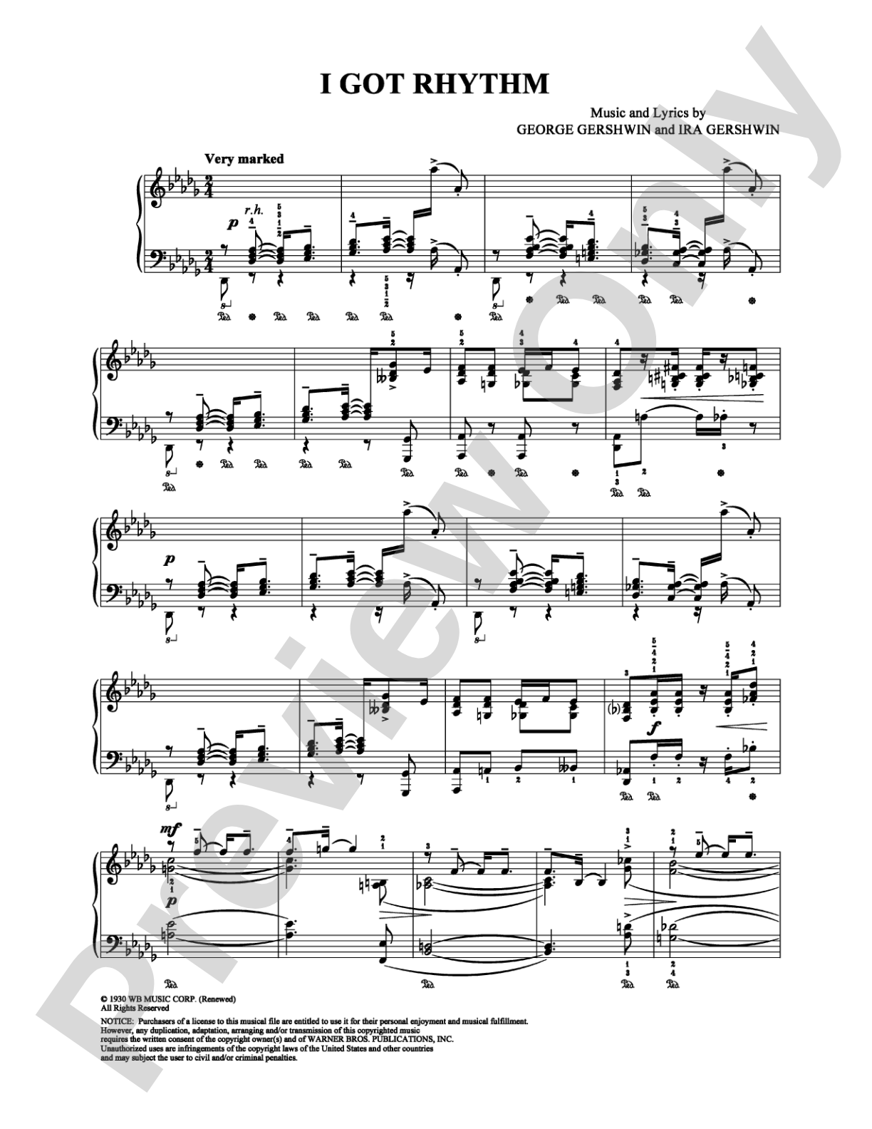 I Got Rhythm: Piano Digital Sheet Music