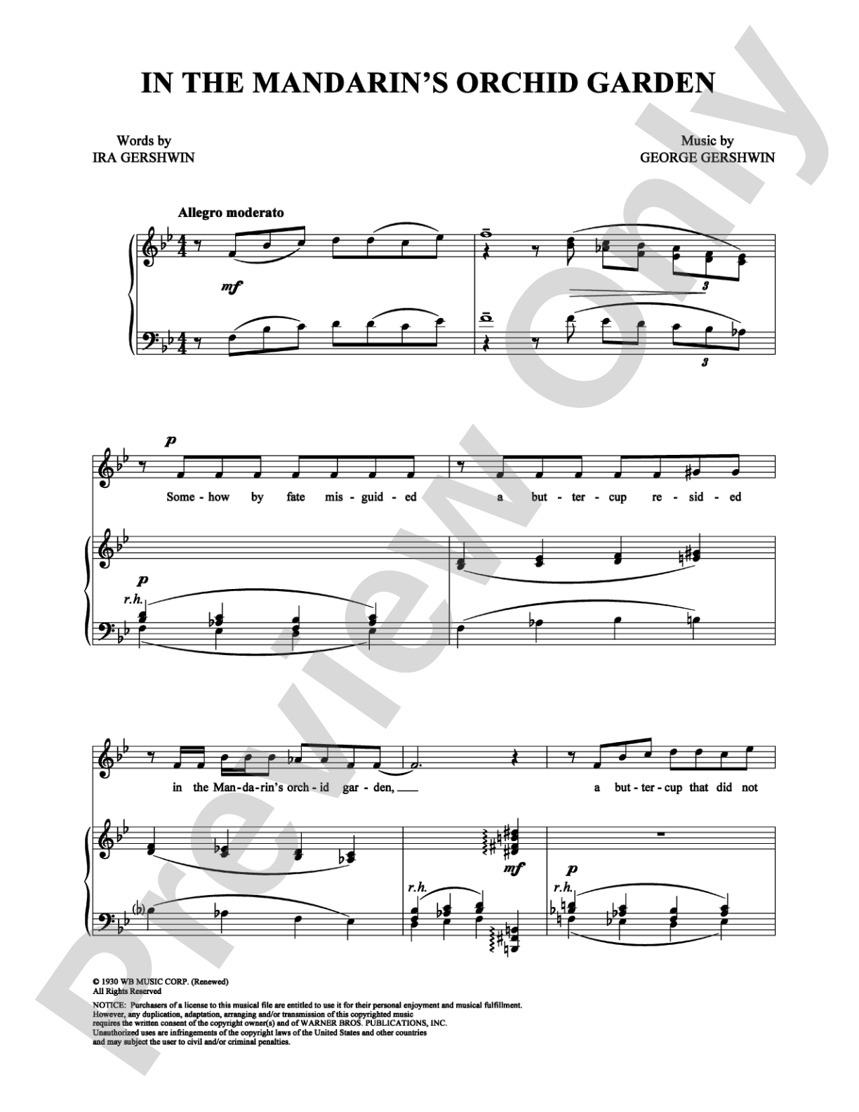 In the Mandarin's Orchid Garden: Piano/Vocal/Chords Digital Sheet Music