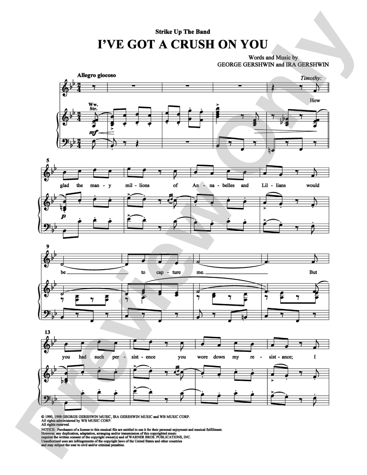 I've Got a Crush On You: Piano/Vocal/Chords Digital Sheet Music