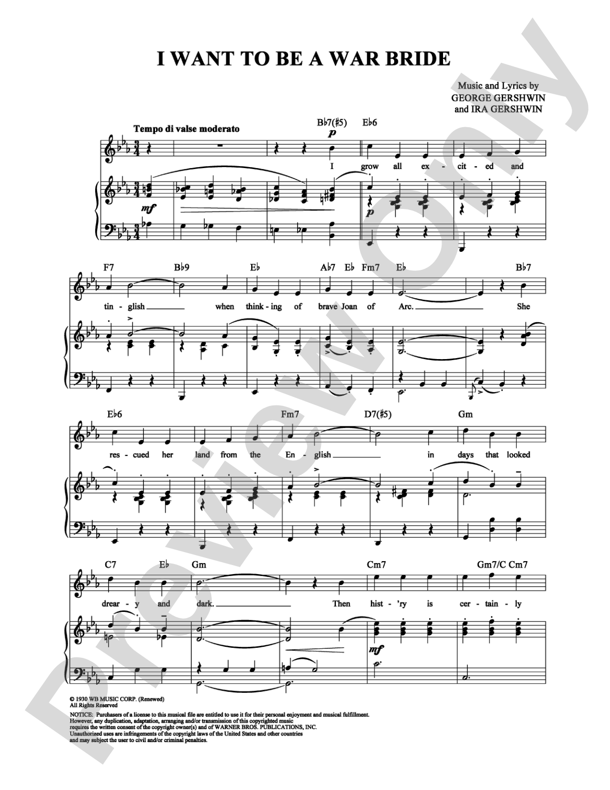 I Want to Be a War Bride: Piano/Vocal/Chords Digital Sheet Music