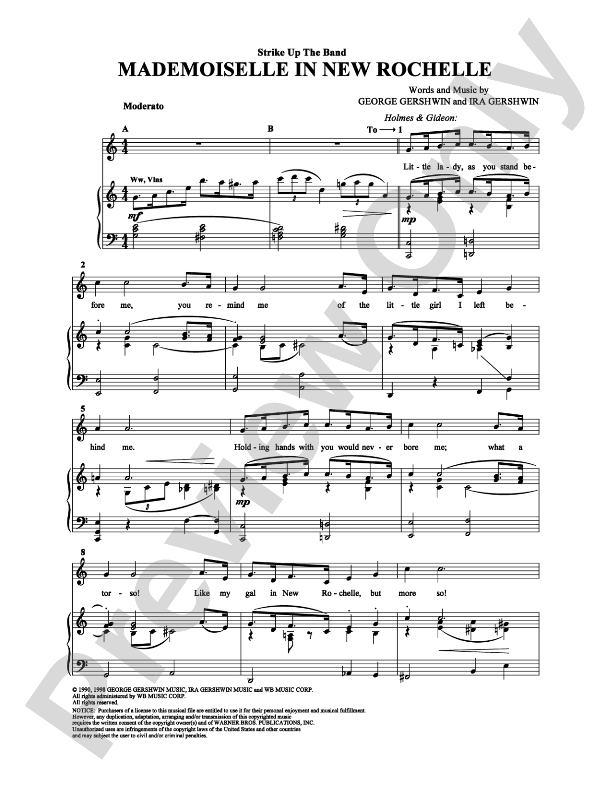 Mademoiselle in New Rochelle: Piano/Vocal/Chords Digital Sheet Music
