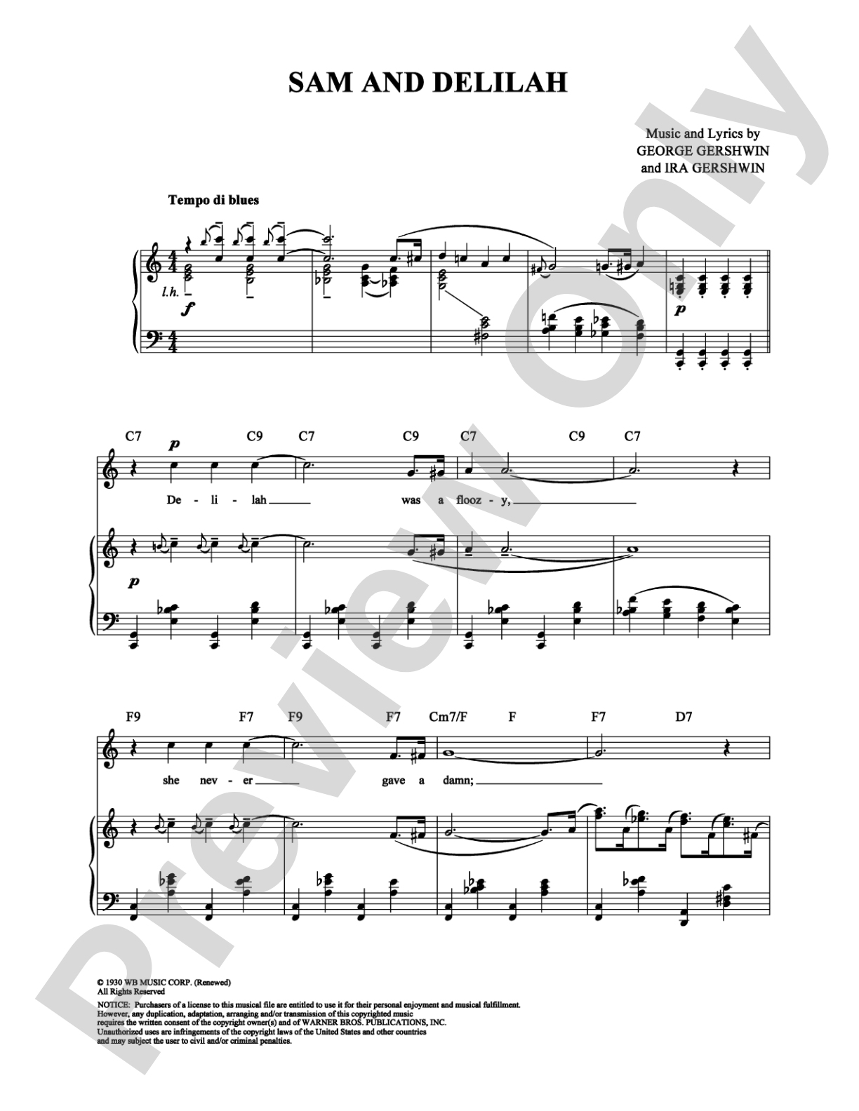Sam and Delilah: Piano/Vocal/Chords Digital Sheet Music