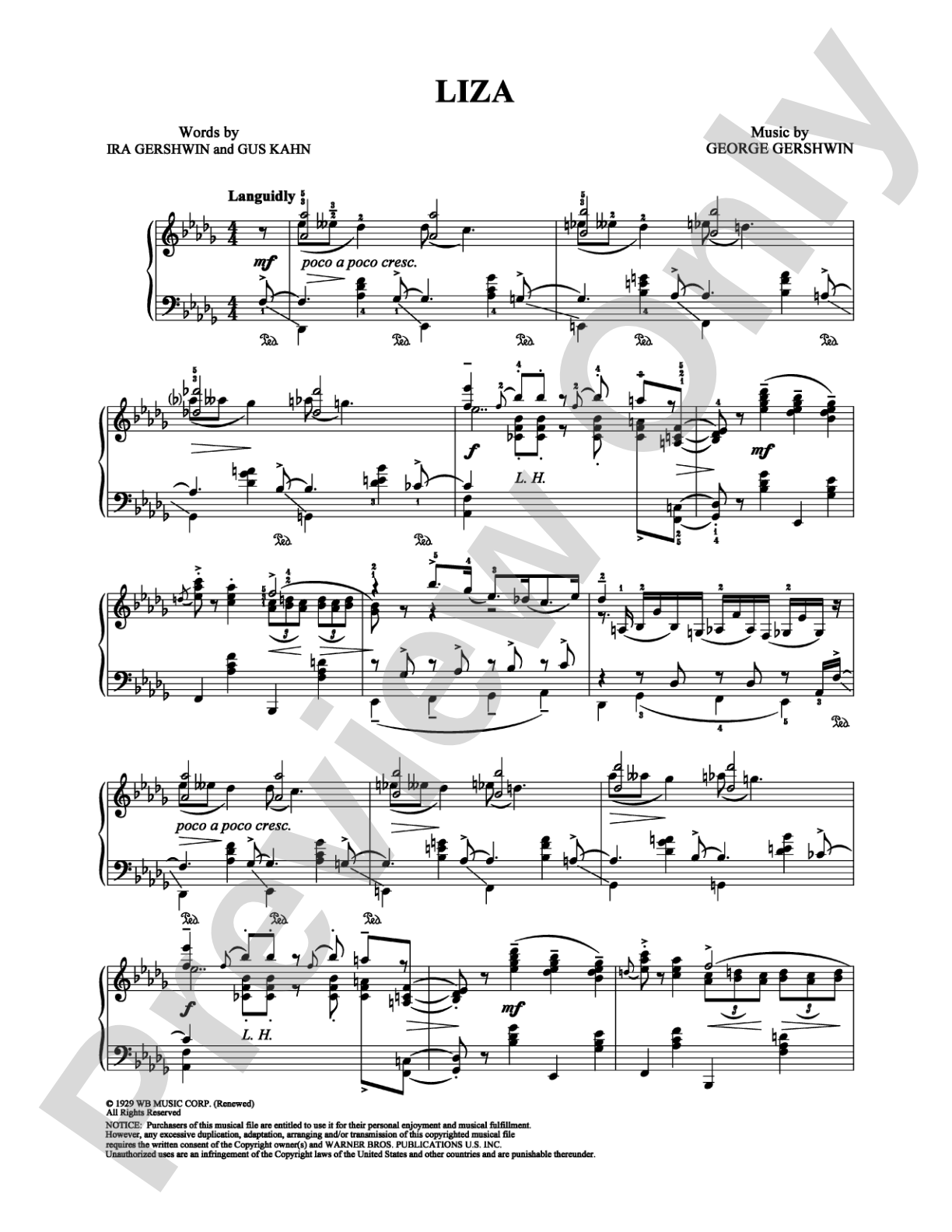 Liza: Piano Digital Sheet Music