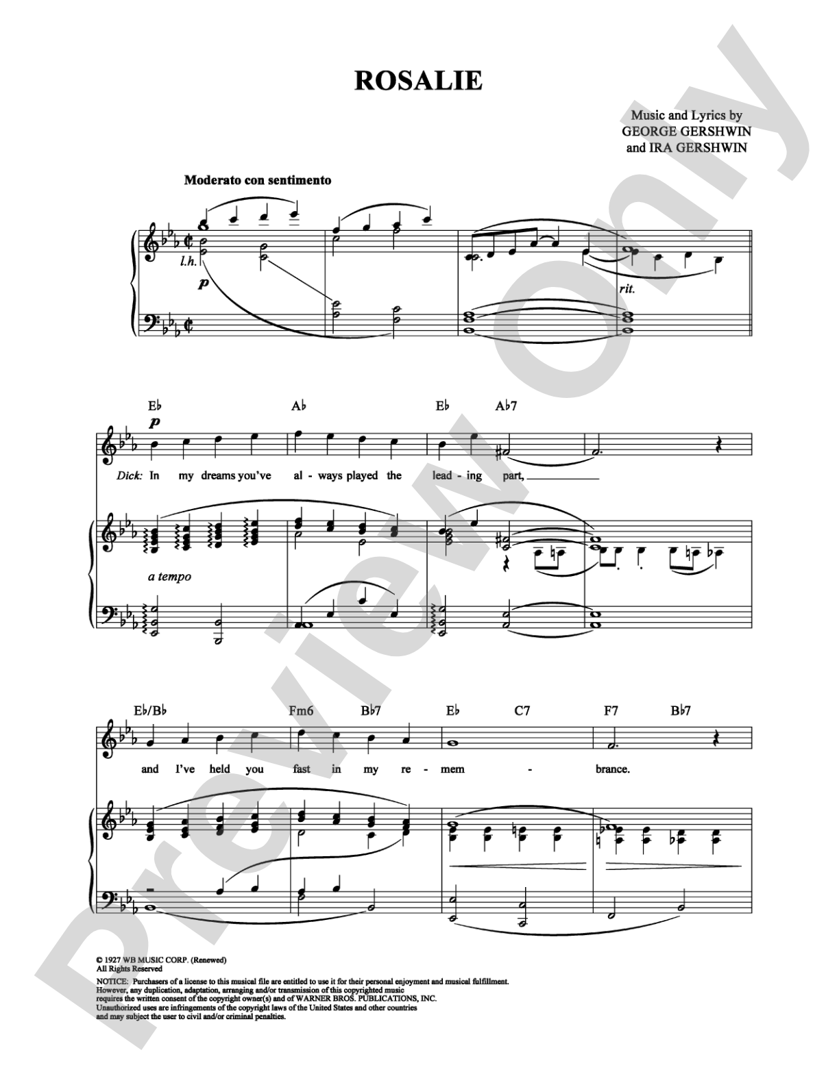 Rosalie: Piano/Vocal/Chords Digital Sheet Music