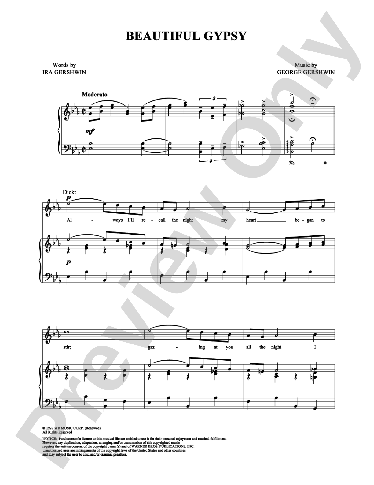 Beautiful Gypsy: Piano/Vocal/Chords Digital Sheet Music