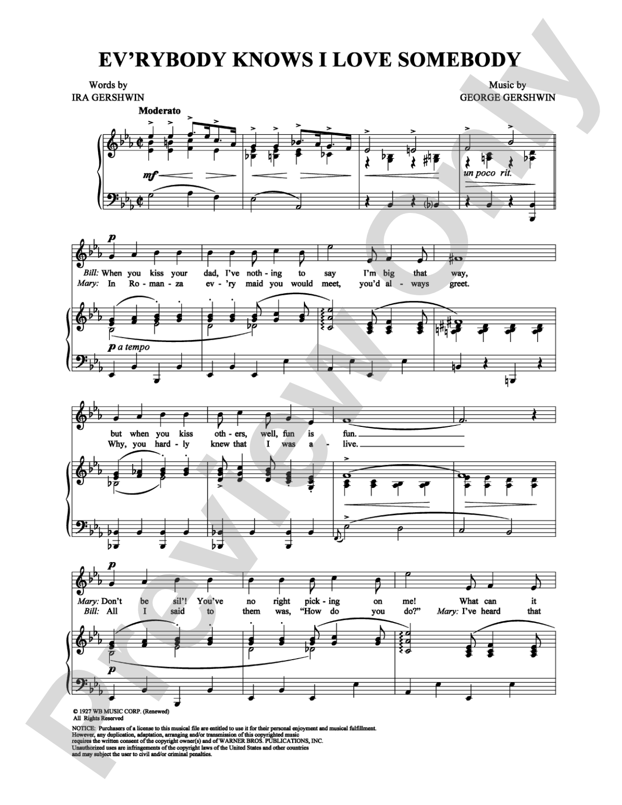 Ev'rybody Knows I Love Somebody: Piano/Vocal/Chords Digital Sheet Music