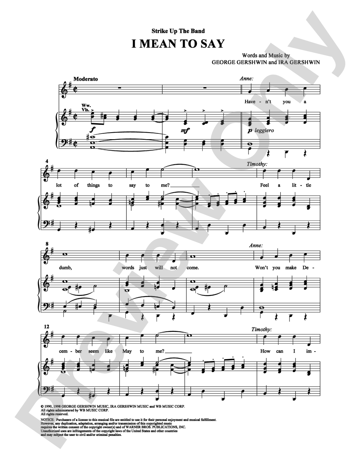 I Mean To Say: Piano/Vocal/Chords Digital Sheet Music