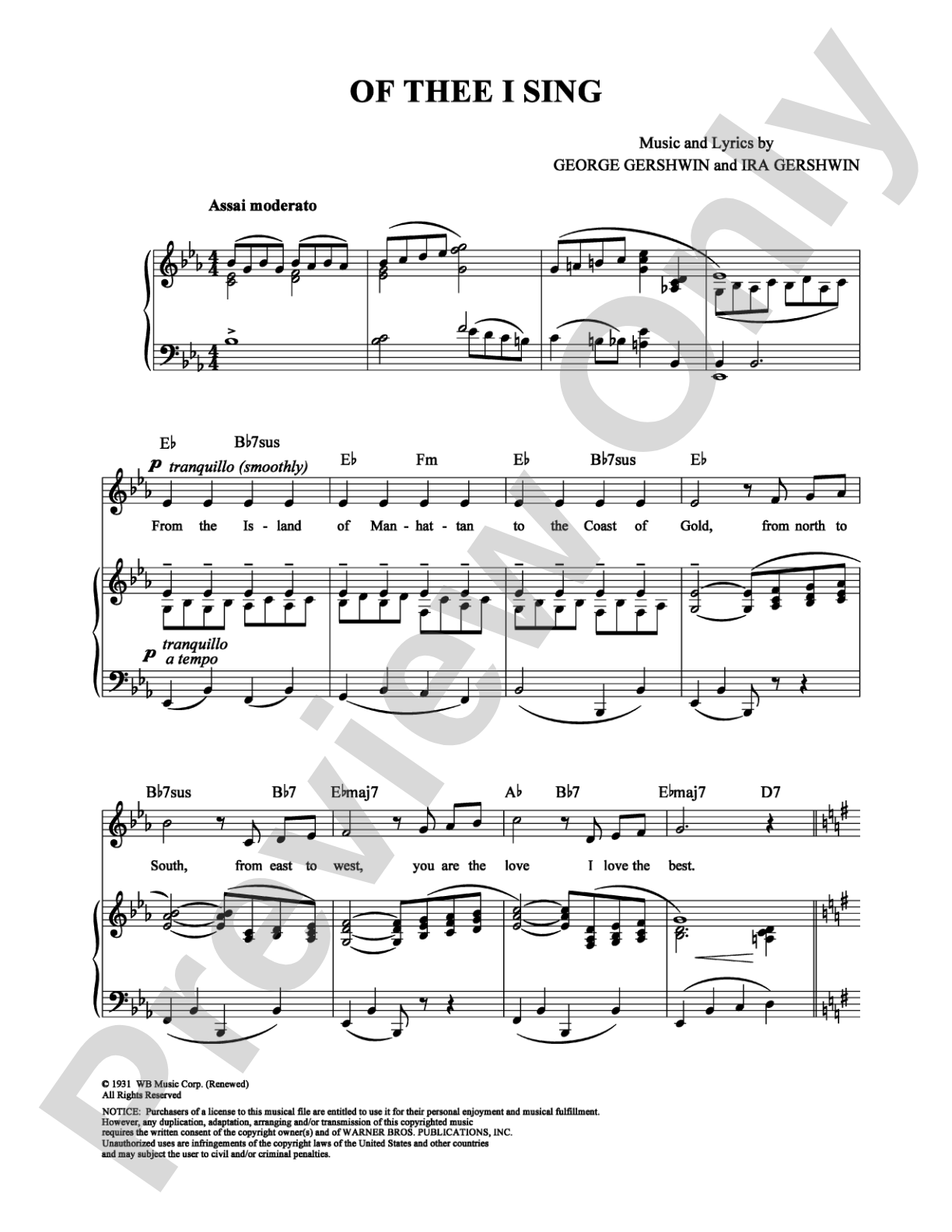 Of Thee I Sing: Piano/Vocal/Chords Digital Sheet Music