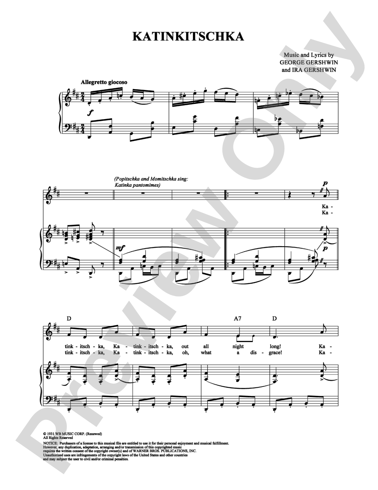 Katinkitschka: Piano/Vocal/Chords Digital Sheet Music