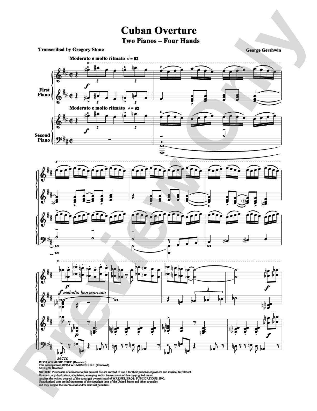 Cuban Overture: Piano Duets & Four Hands Digital Sheet Music