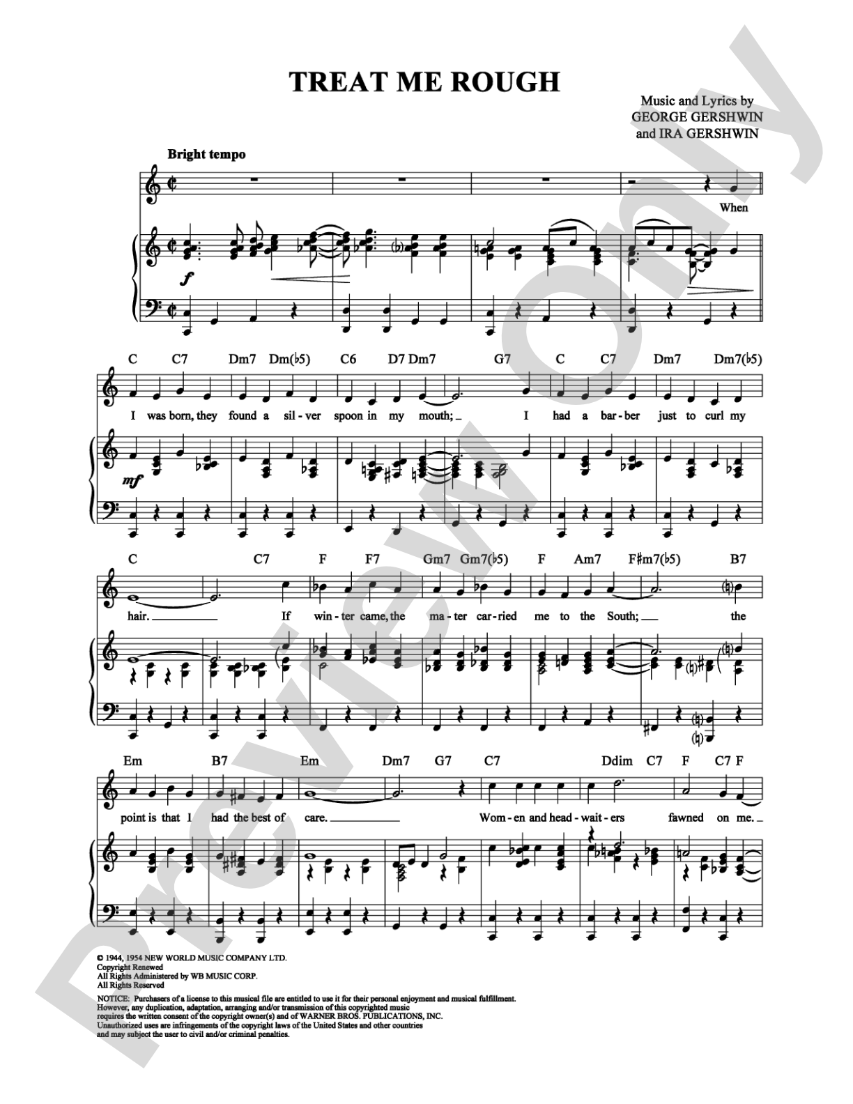 Treat Me Rough: Piano/Vocal/Chords Digital Sheet Music
