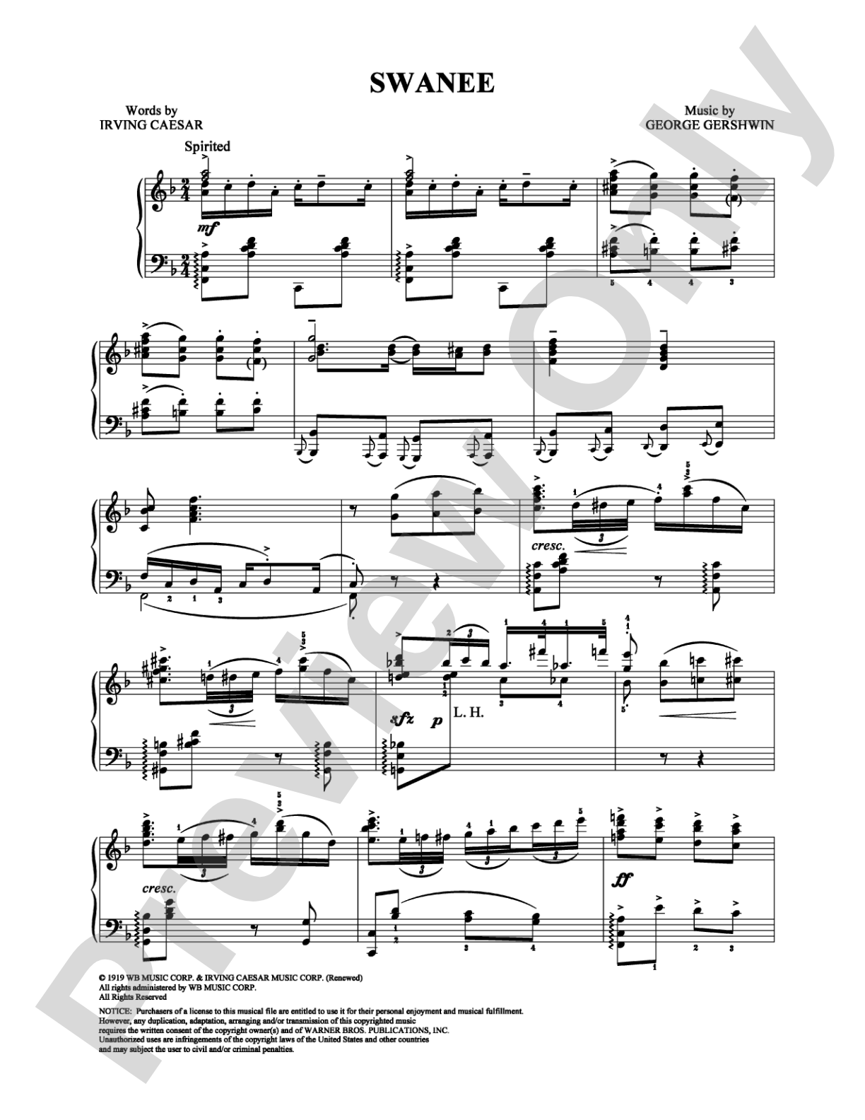 Swanee: Piano Digital Sheet Music