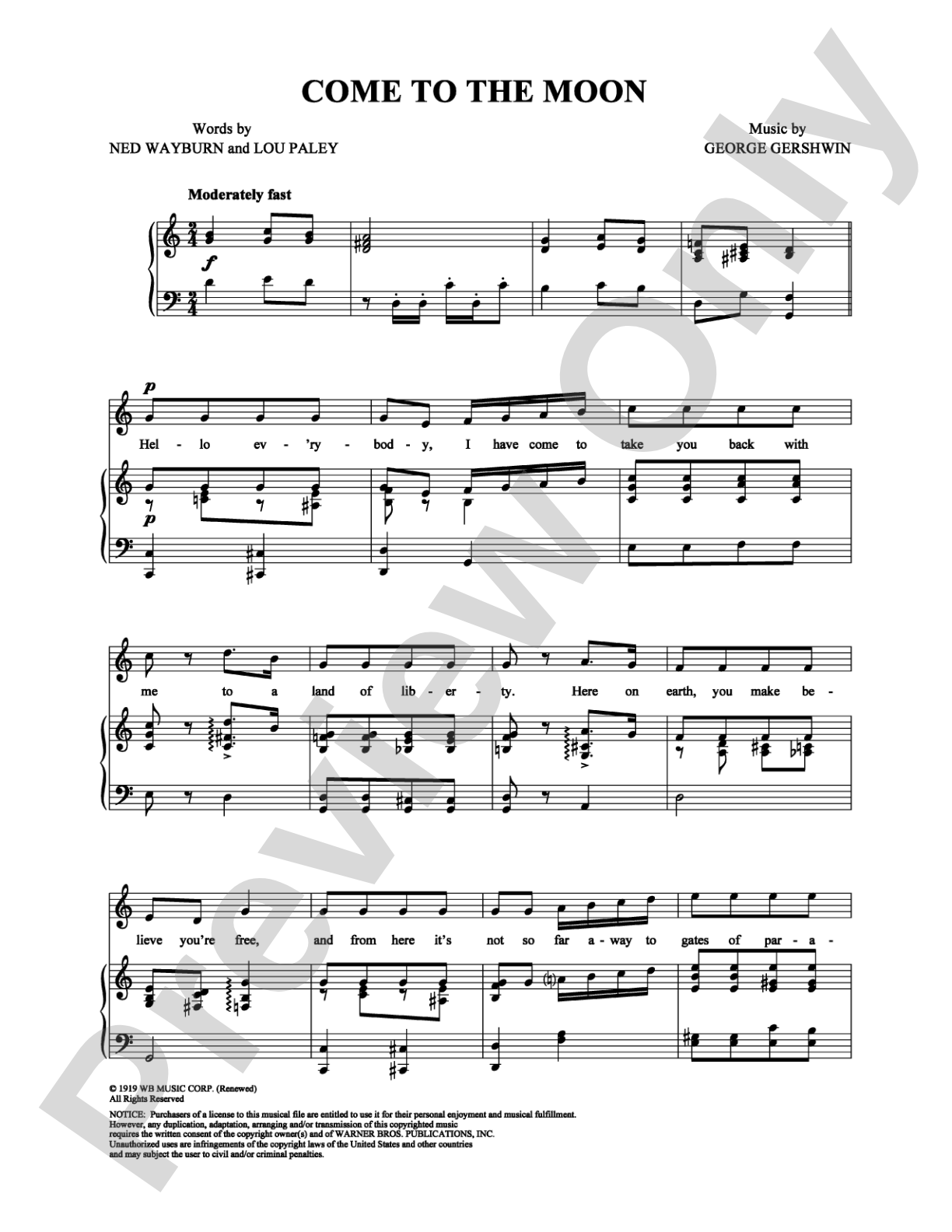 Come To The Moon: Piano/Vocal/Chords Digital Sheet Music