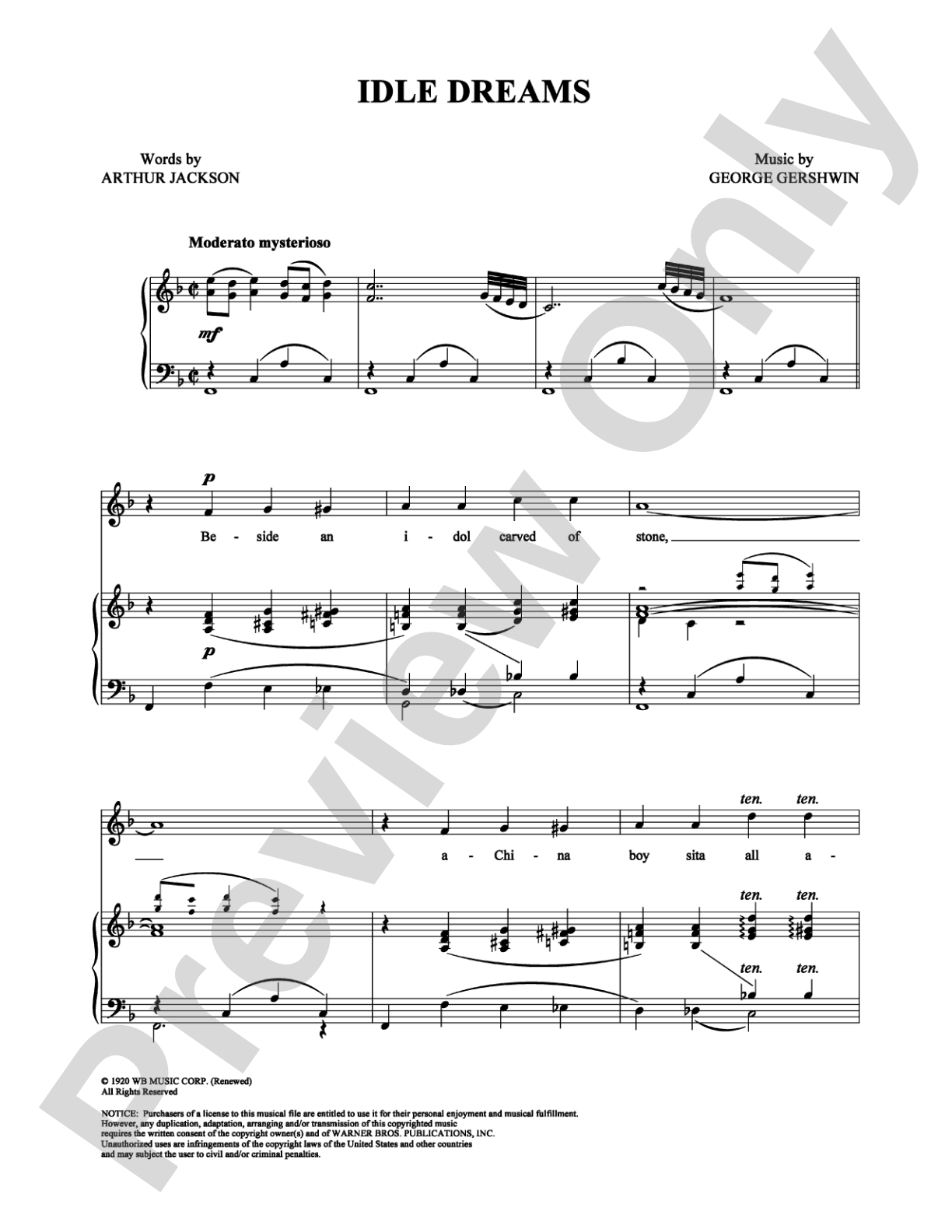 Idle Dreams: Piano/Vocal/Chords Digital Sheet Music