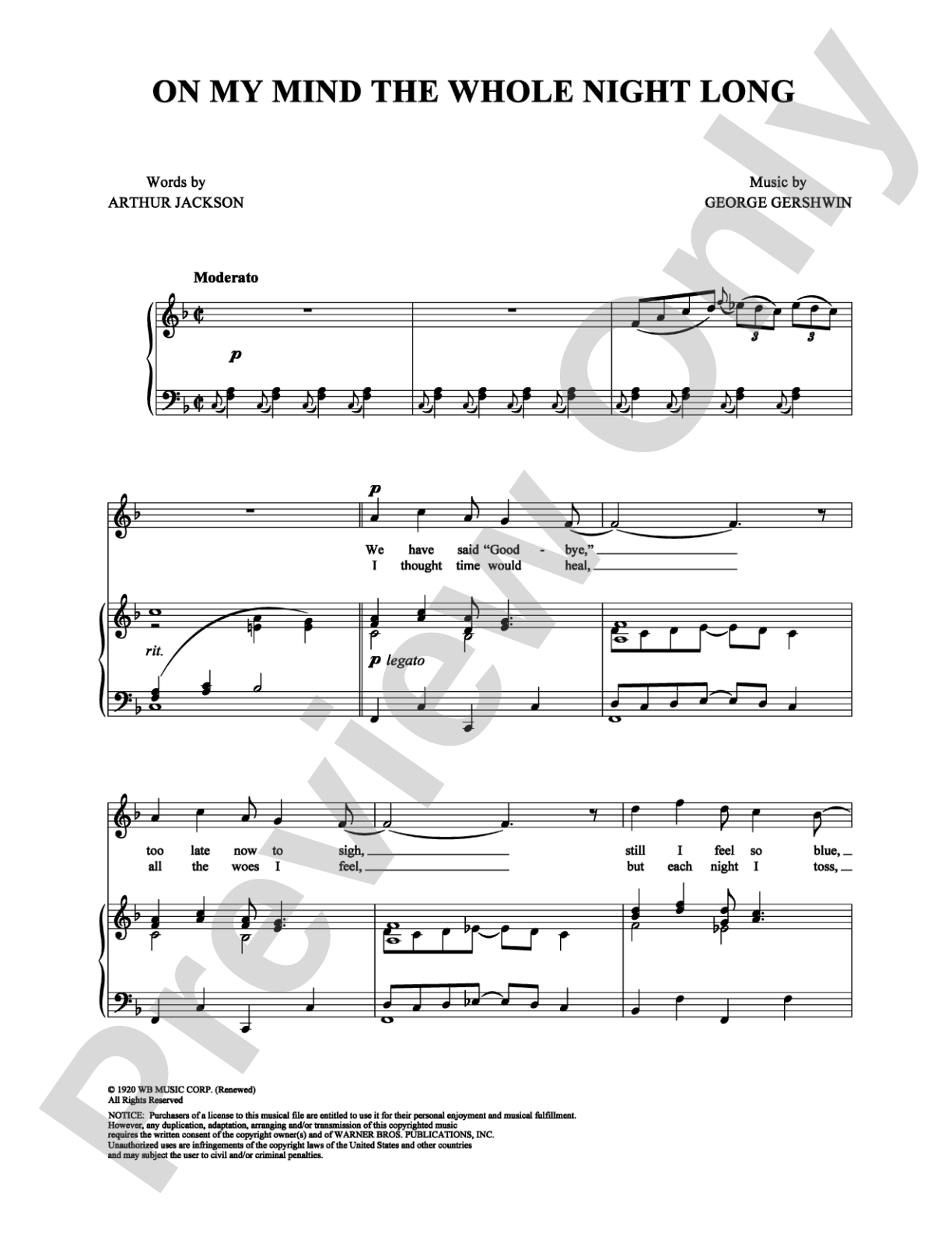 On My Mind the Whole Night Long: Piano/Vocal/Chords Digital Sheet Music