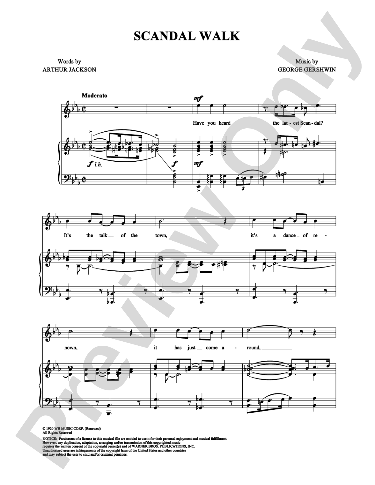 Scandal Walk: Piano/Vocal/Chords Digital Sheet Music