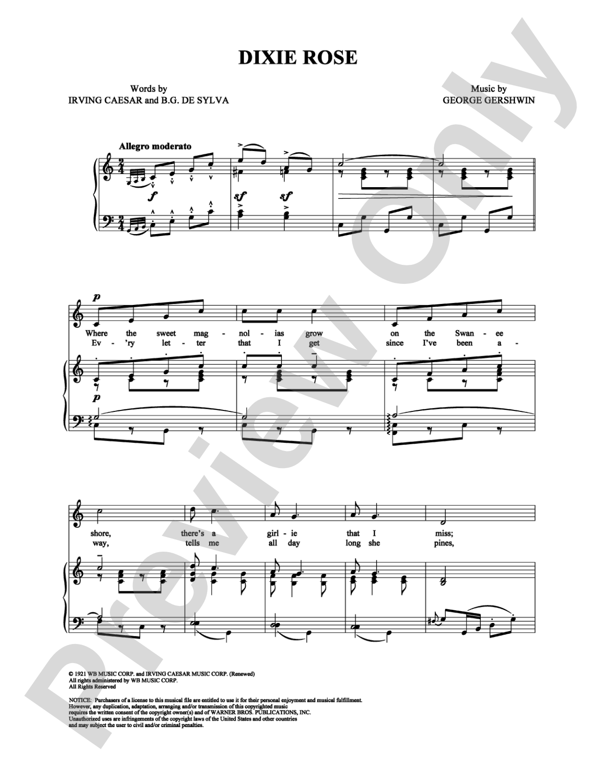 Dixie Rose: Piano/Vocal/Chords Digital Sheet Music