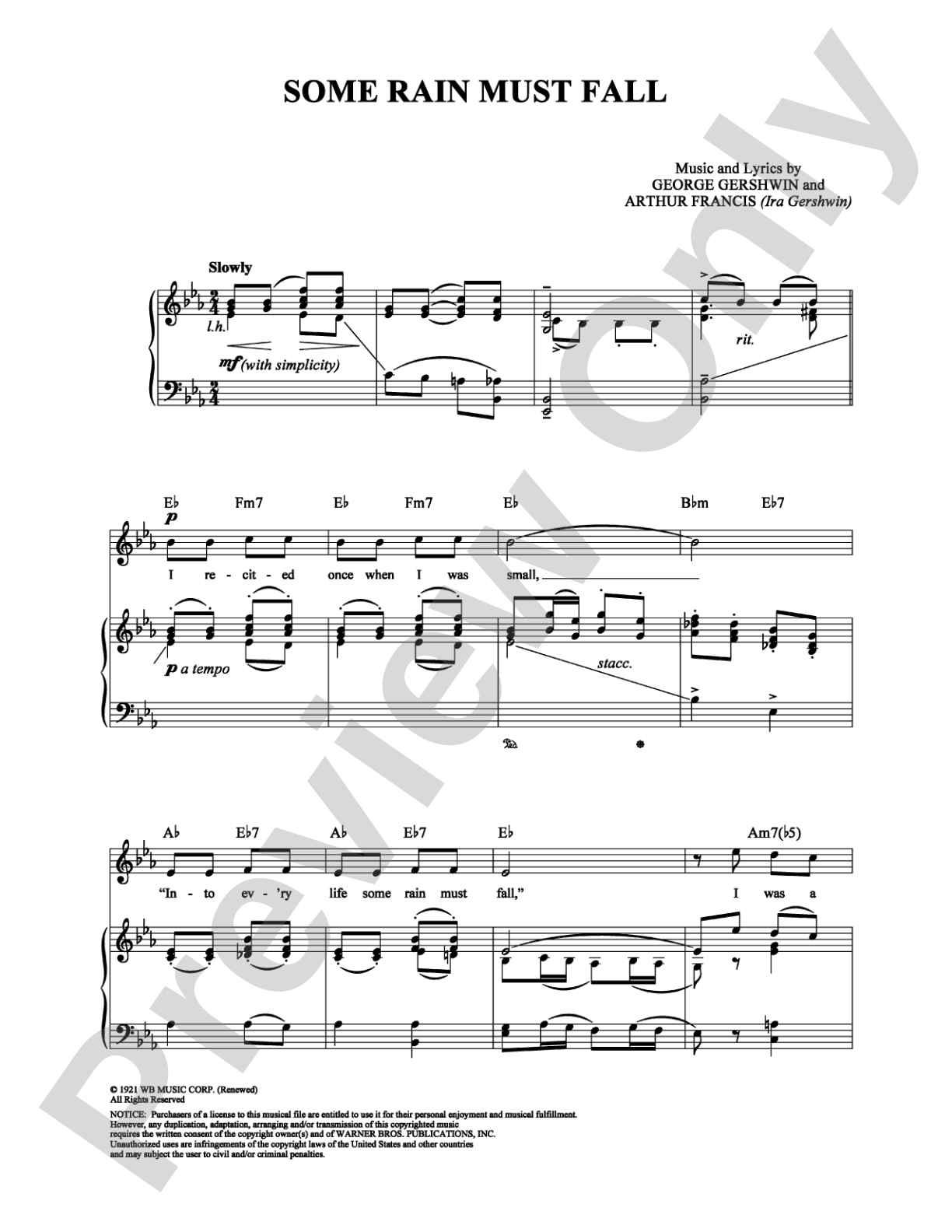 Some Rain Must Fall: Piano/Vocal/Chords Digital Sheet Music