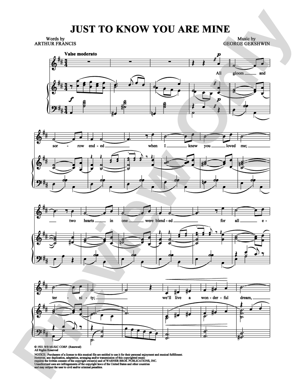 Just to Know You Are Mine: Piano/Vocal/Chords Digital Sheet Music