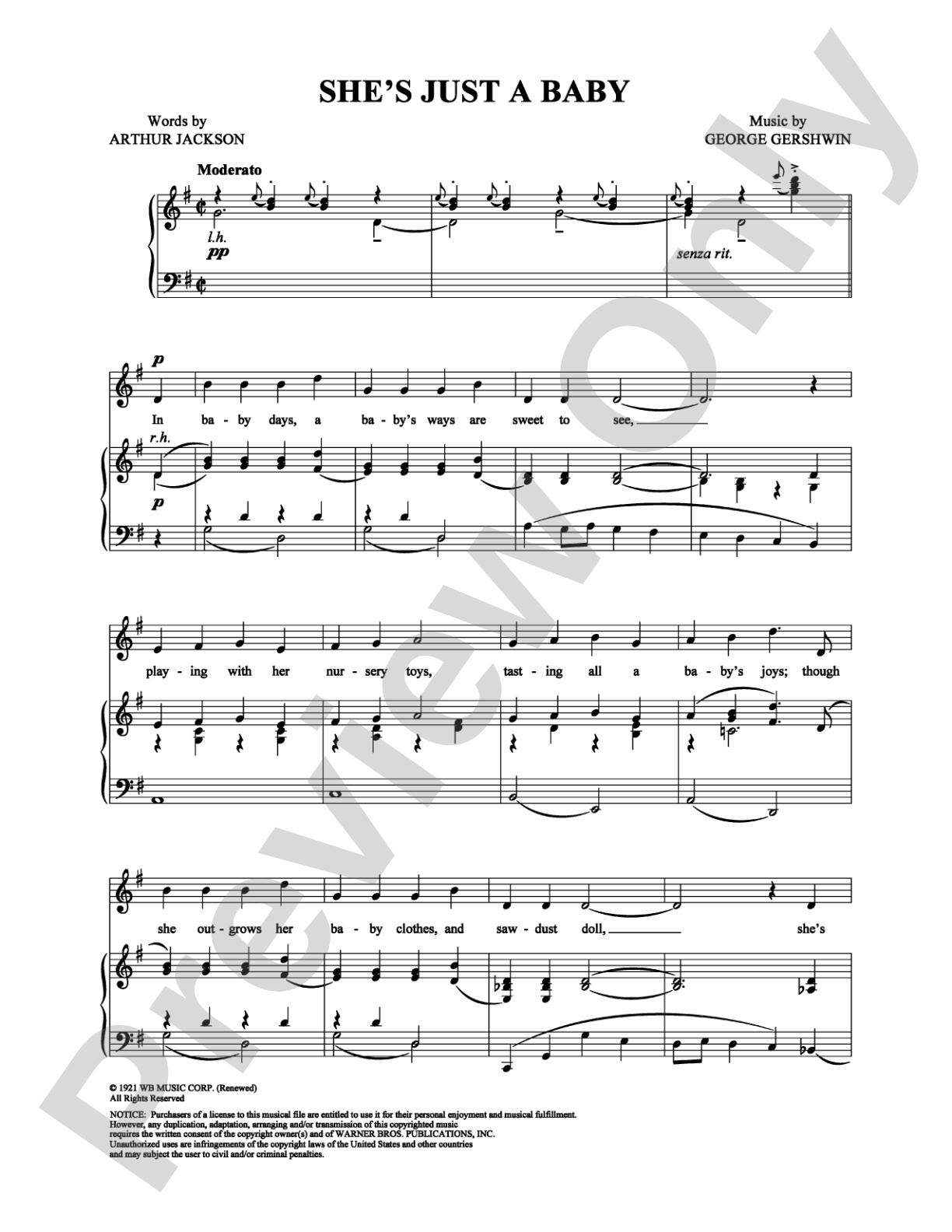 She's Just a Baby: Piano/Vocal/Chords Digital Sheet Music