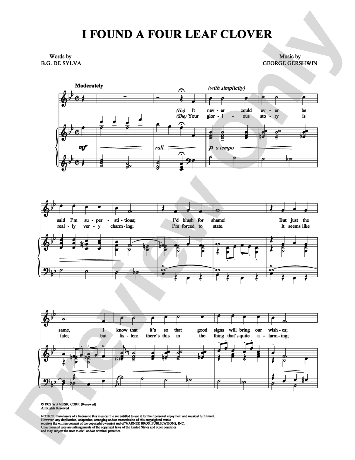 I Found a Four Leaf Clover: Piano/Vocal/Chords Digital Sheet Music