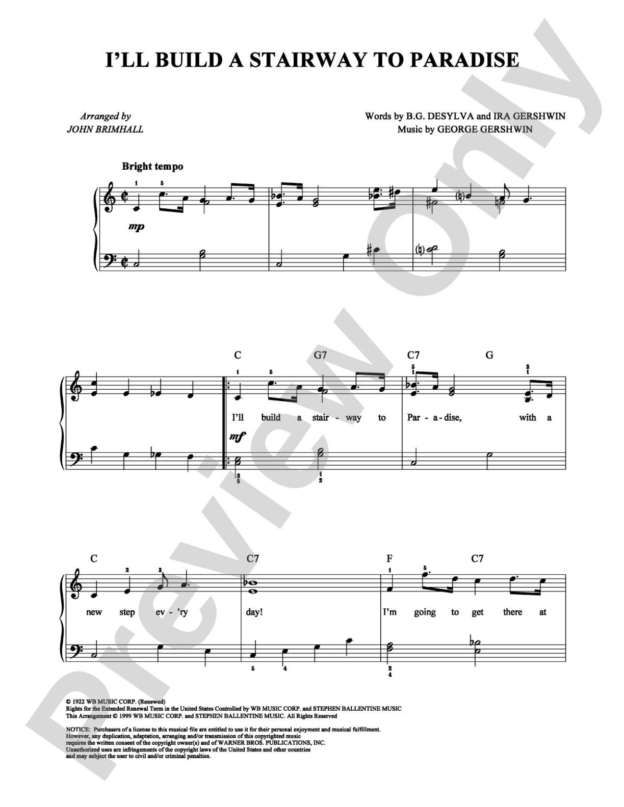 I'll Build a Stairway to Paradise: Easy Piano Digital Sheet Music