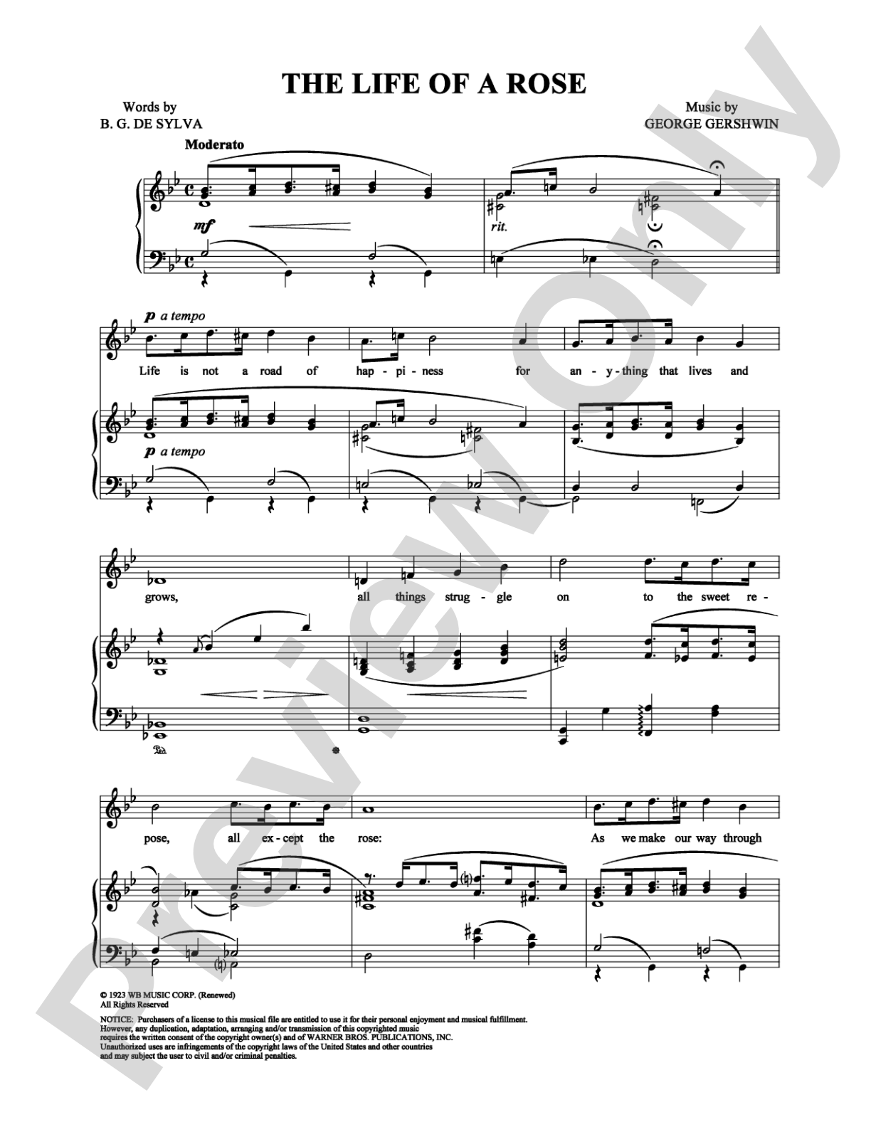 The Life of a Rose: Piano/Vocal/Chords Digital Sheet Music