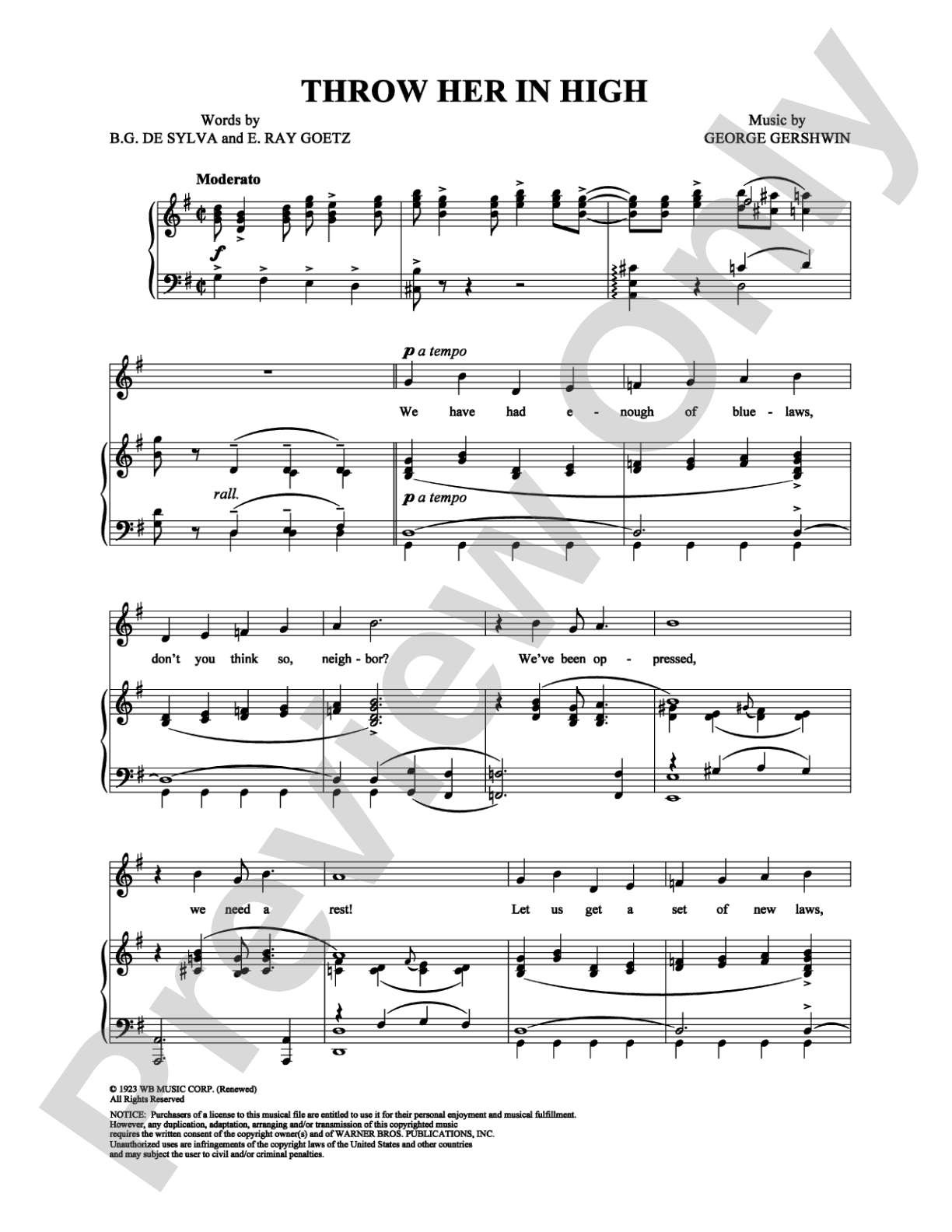Throw Her In High: Piano/Vocal/Chords Digital Sheet Music