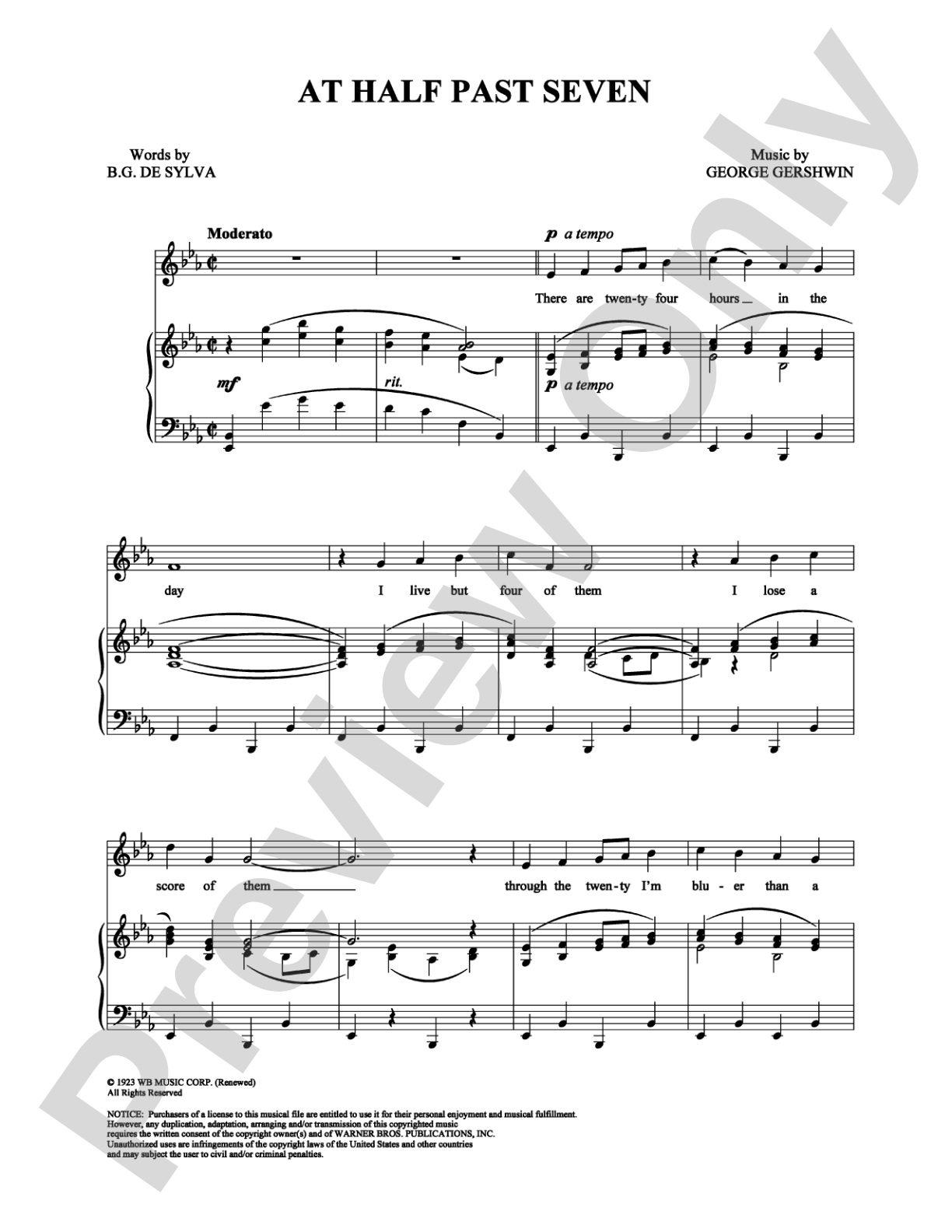 At Half Past Seven: Piano/Vocal/Chords Digital Sheet Music