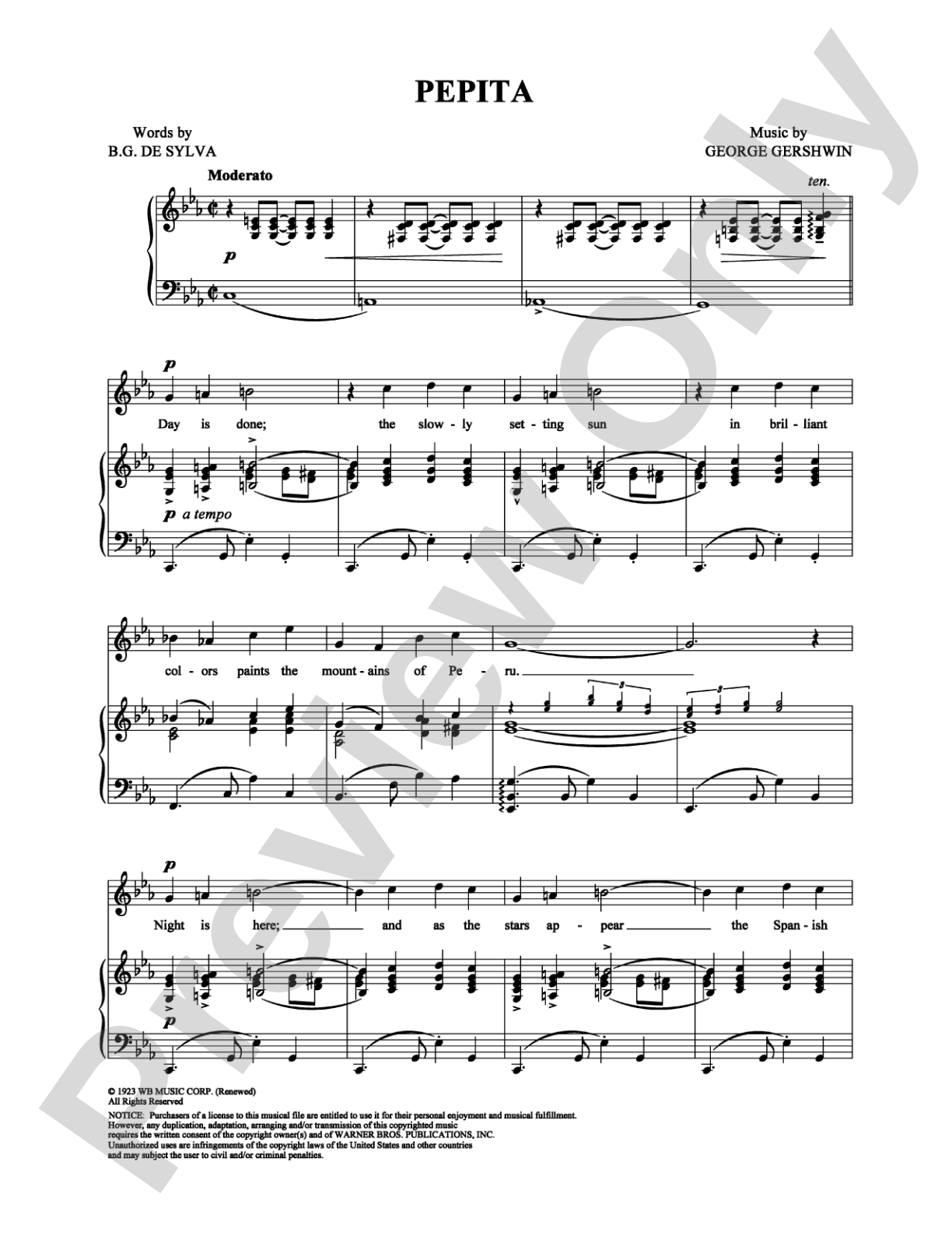 Pepita: Piano/Vocal/Chords Digital Sheet Music