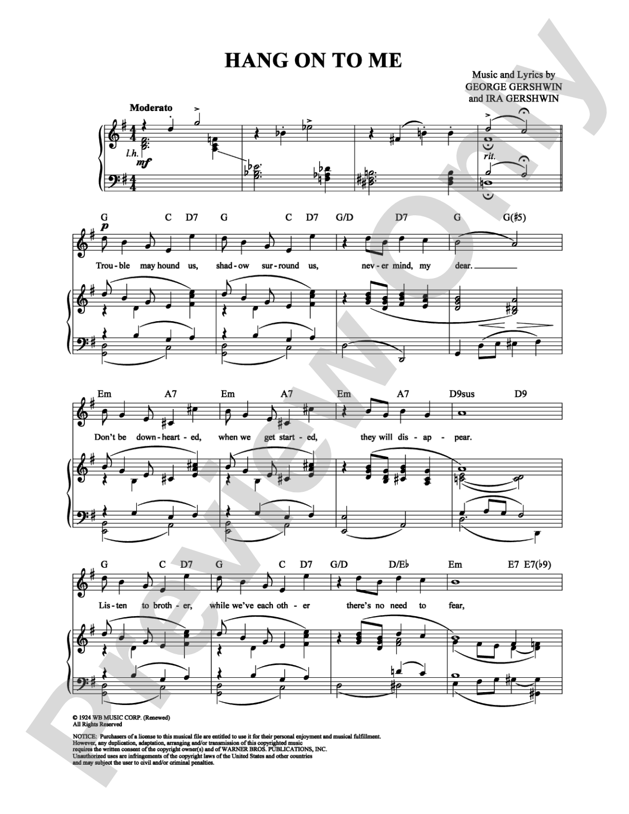 Hang on to Me: Piano/Vocal/Chords Digital Sheet Music