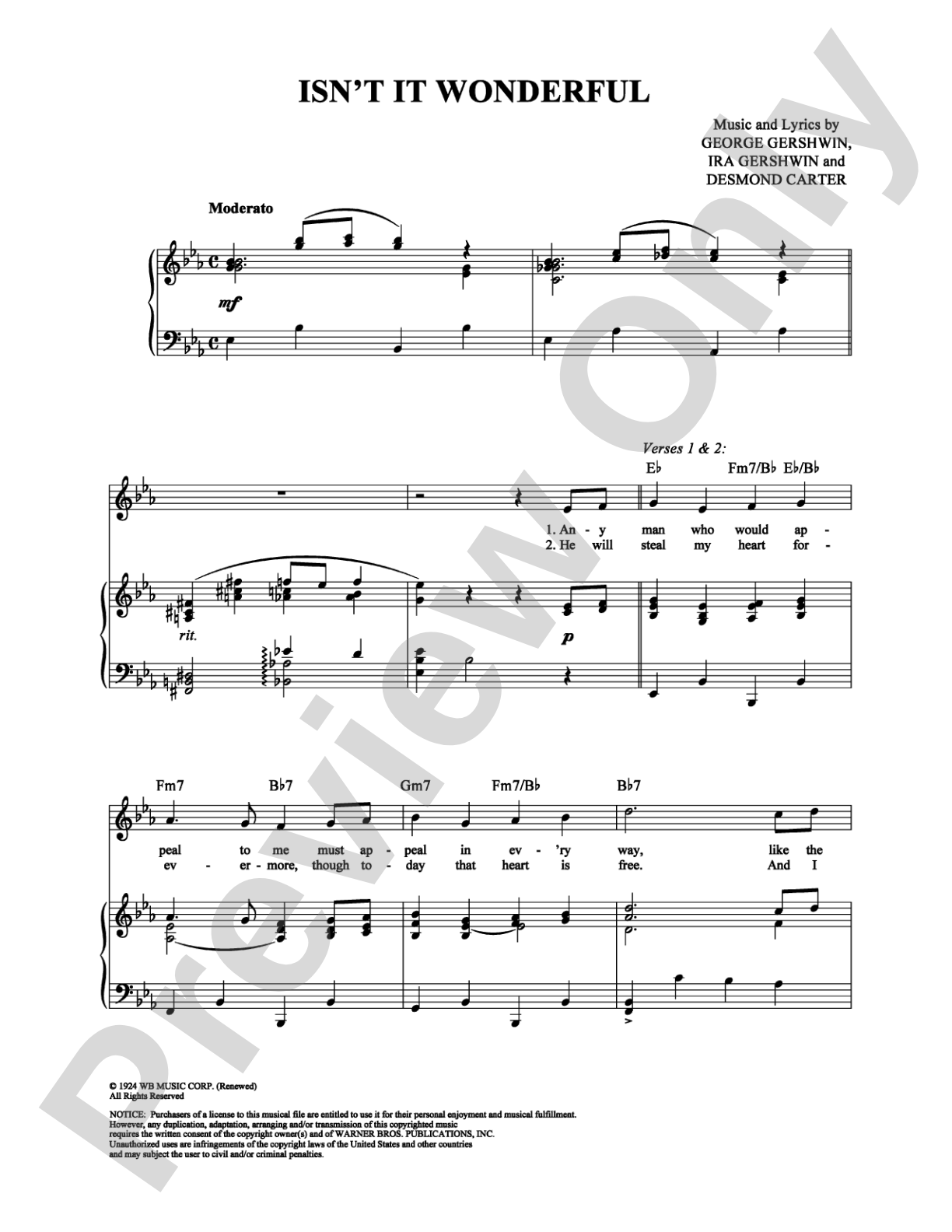 Isn't it Wonderful: Piano/Vocal/Chords Digital Sheet Music