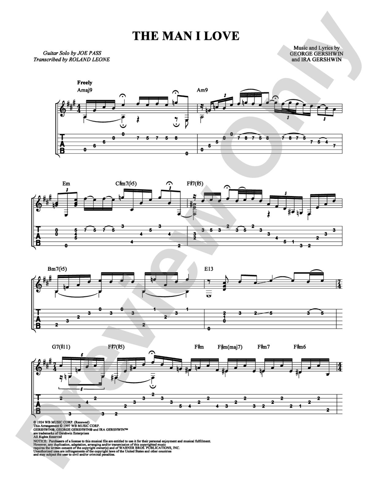The Man I Love: Guitar TAB Digital Sheet Music