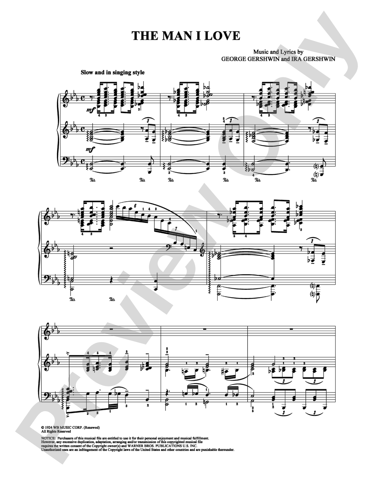 The Man I Love: Piano Digital Sheet Music