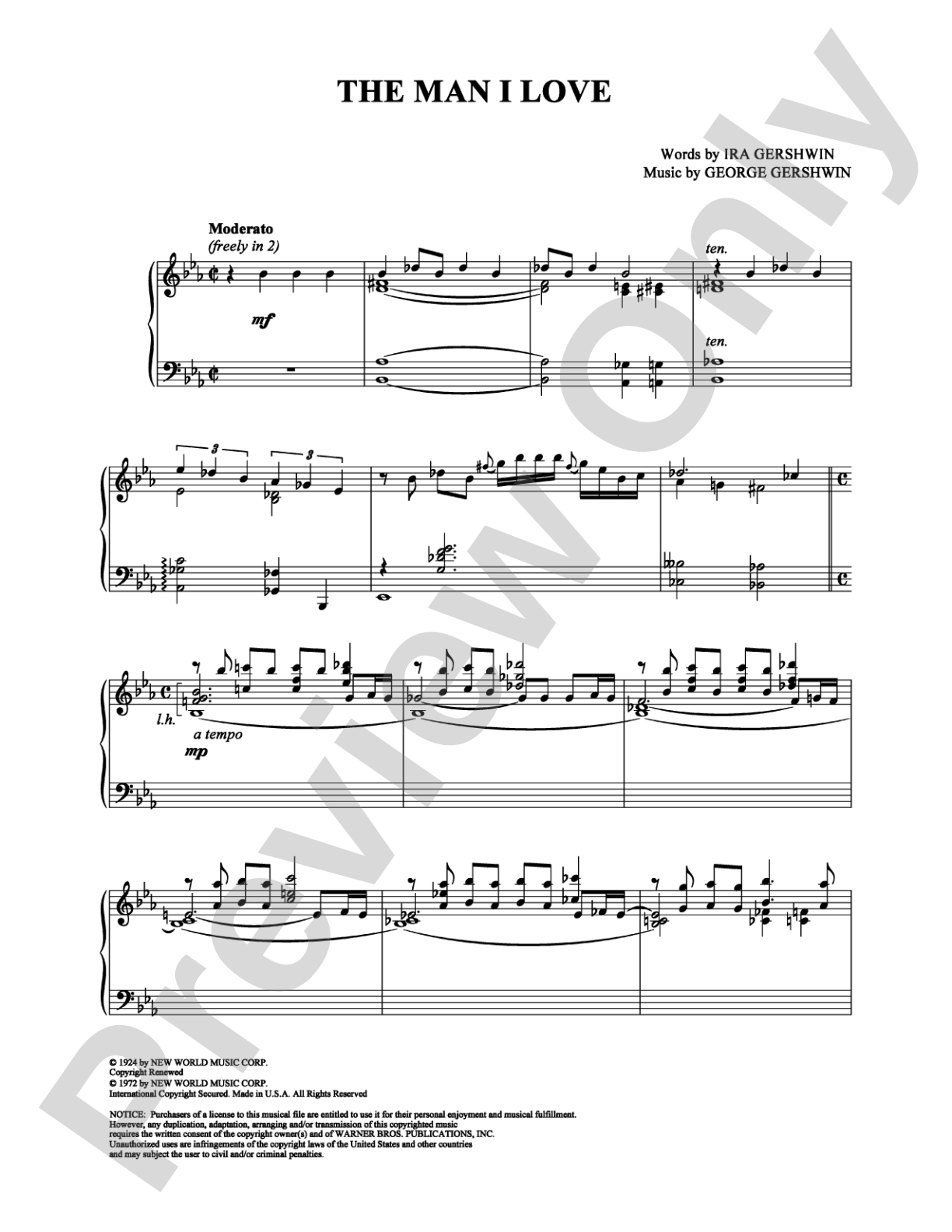 The Man I Love: Piano Digital Sheet Music