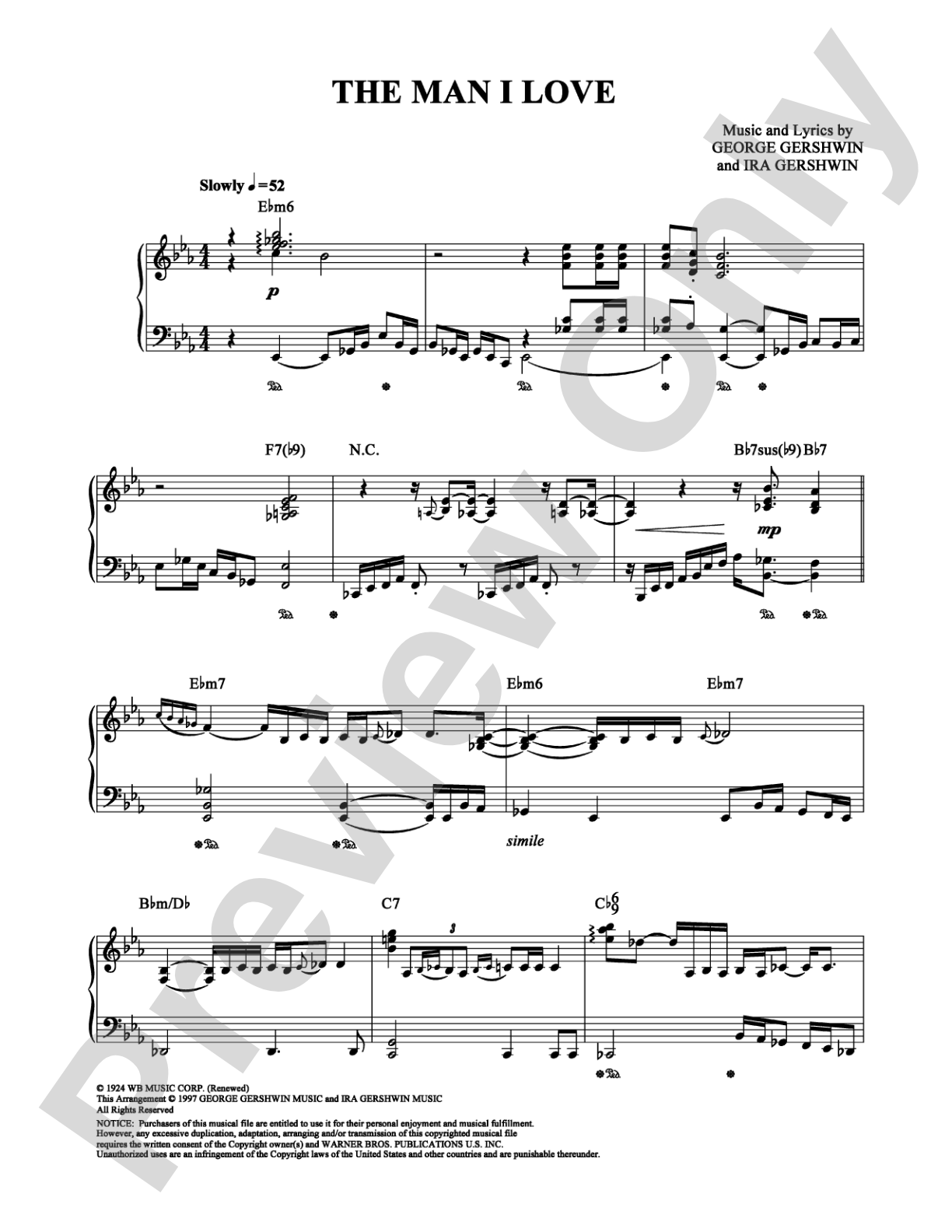 The Man I Love: Piano Digital Sheet Music