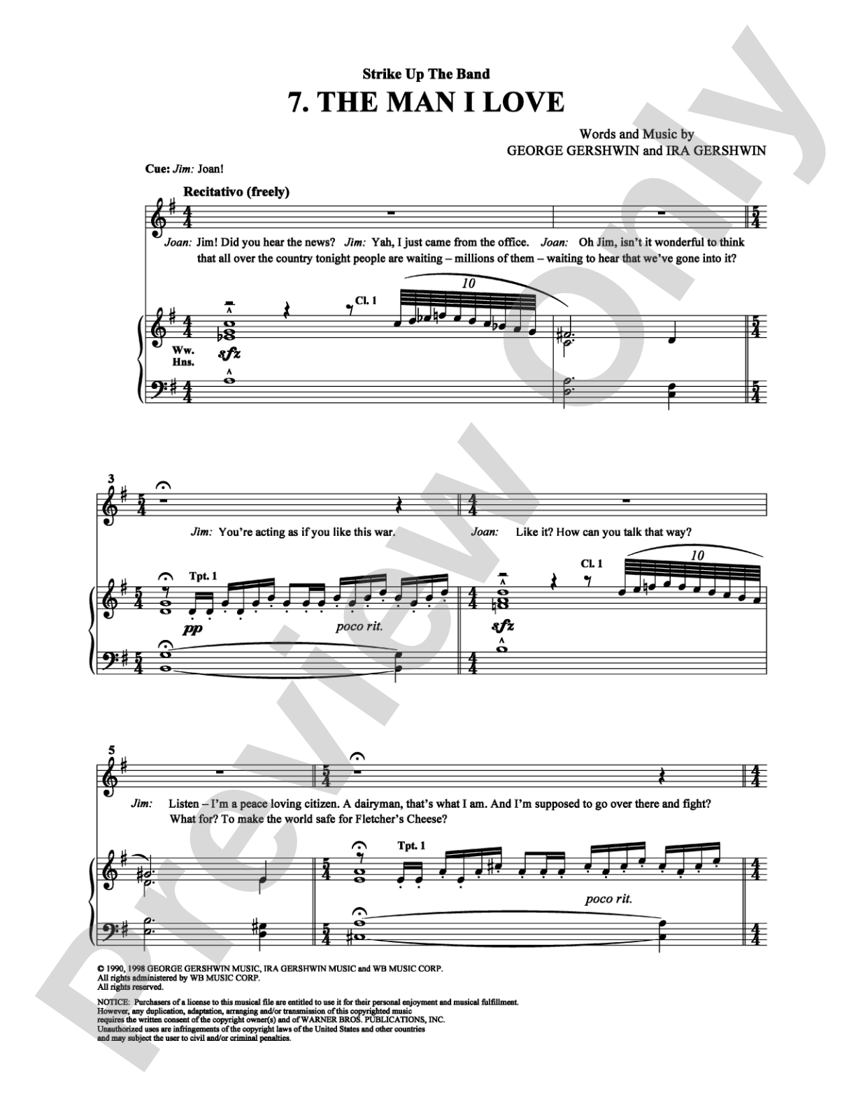 The Man I Love: Piano/Vocal/Chords Digital Sheet Music