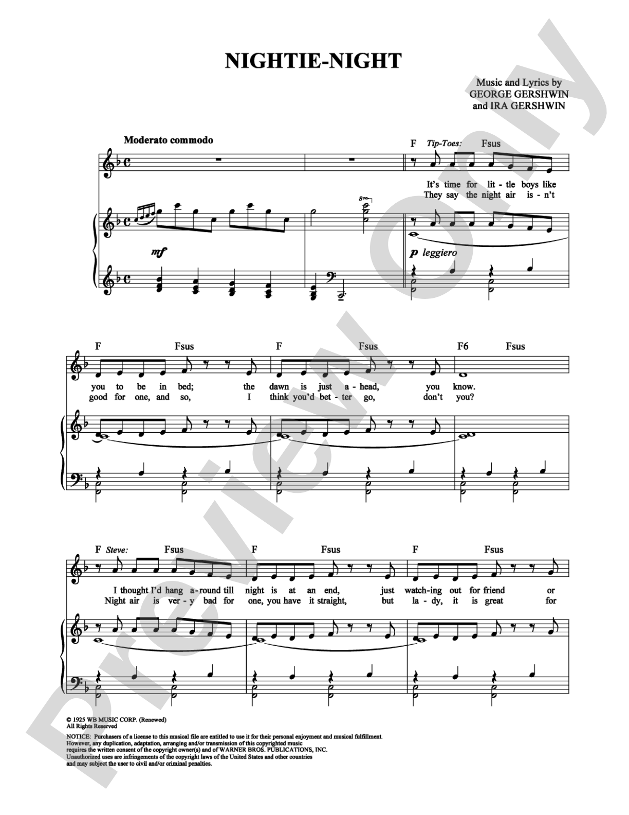 Nightie-Night: Piano/Vocal/Chords Digital Sheet Music