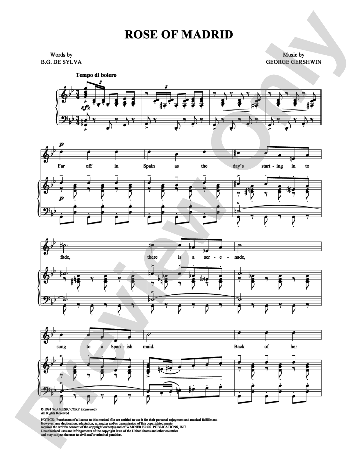 Rose of Madrid: Piano/Vocal/Chords Digital Sheet Music