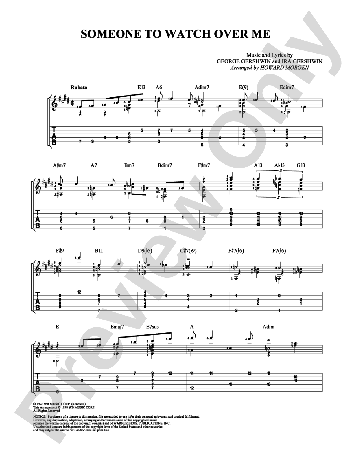 Someone To Watch Over Me: Guitar TAB Digital Sheet Music