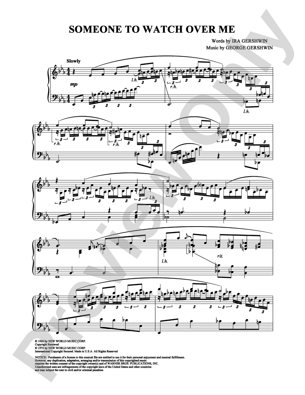 Someone to Watch Over Me: Piano Digital Sheet Music