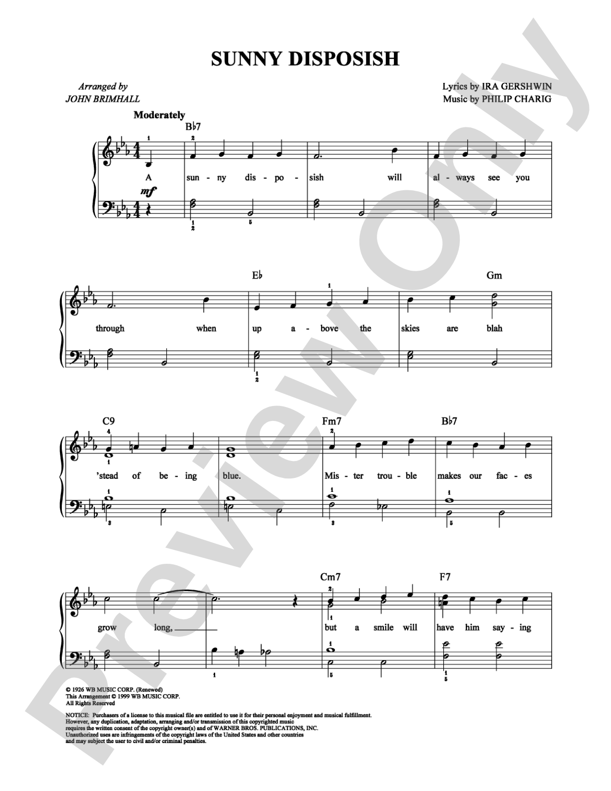 Sunny Disposish: Easy Piano Digital Sheet Music