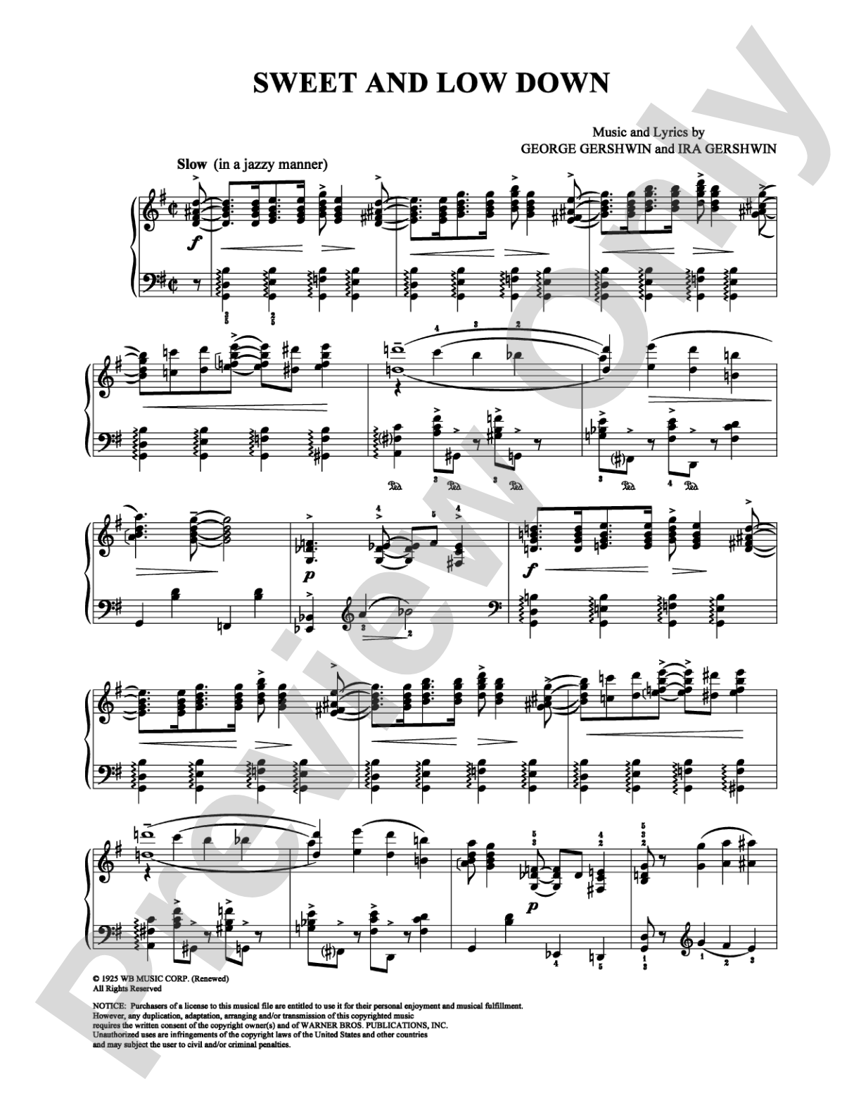 Sweet and Low Down: Piano Digital Sheet Music