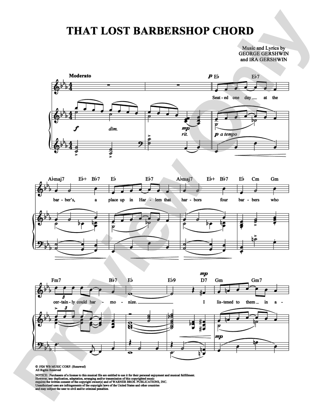 That Lost Barber Shop Chord: Piano/Vocal/Chords Digital Sheet Music