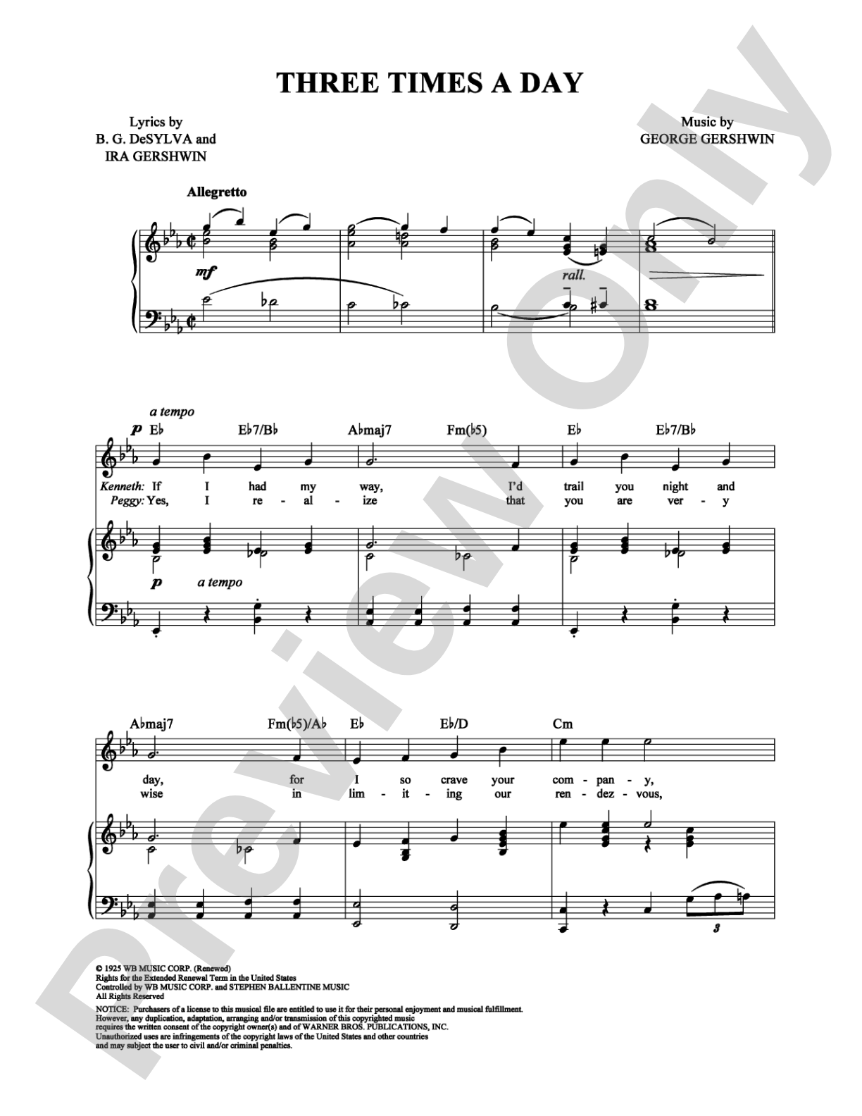Three Times a Day: Piano/Vocal/Chords Digital Sheet Music