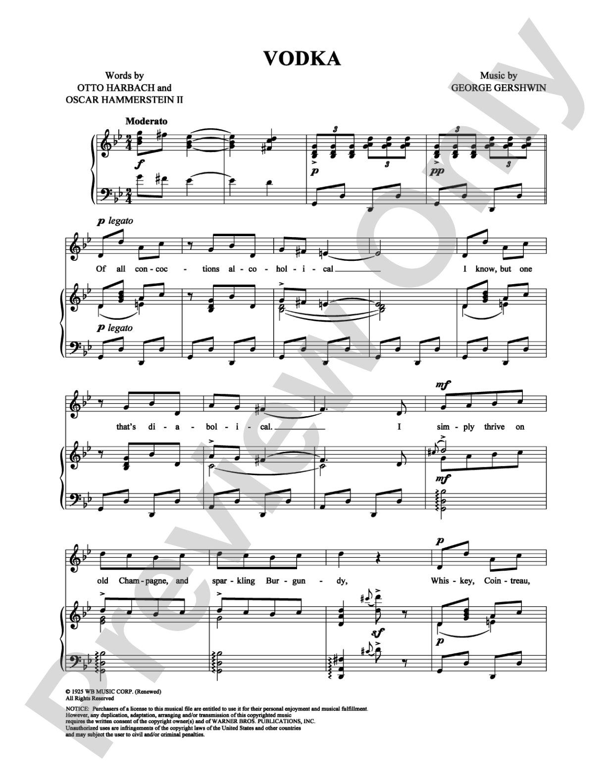 Vodka: Piano/Vocal/Chords Digital Sheet Music