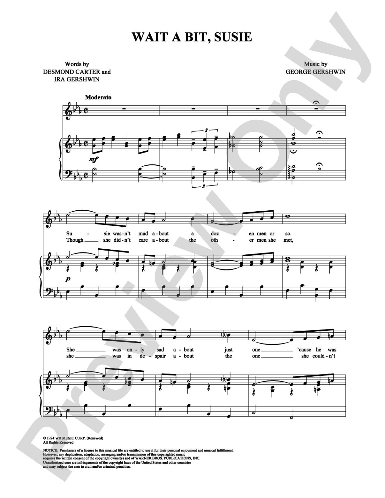 Wait A Bit, Susie: Piano/Vocal/Chords Digital Sheet Music