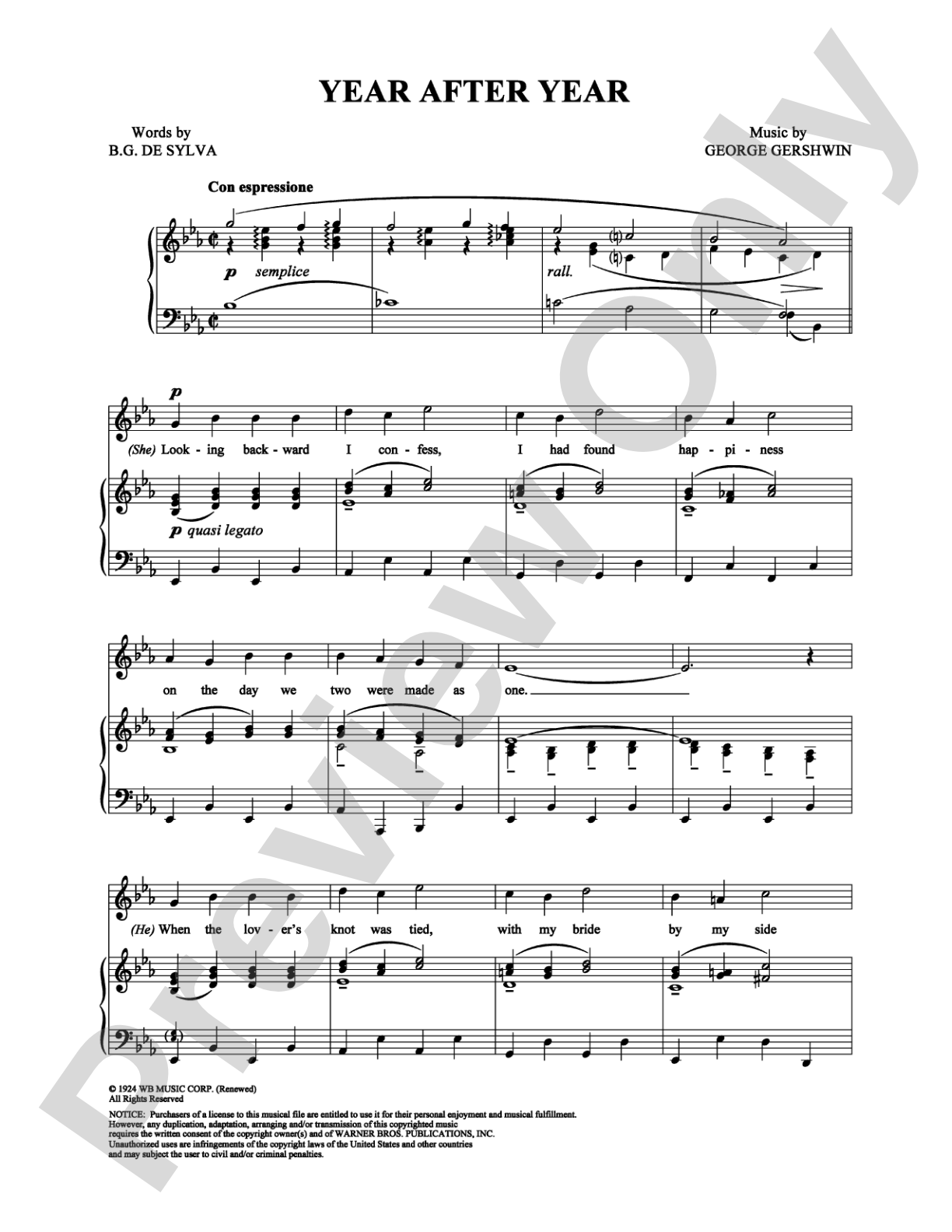 Year After Year: Piano/Vocal/Chords Digital Sheet Music