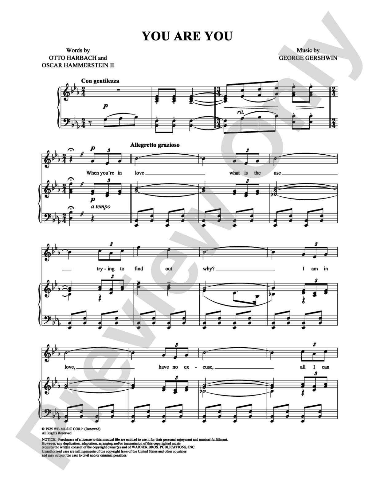 You Are You: Piano/Vocal/Chords Digital Sheet Music